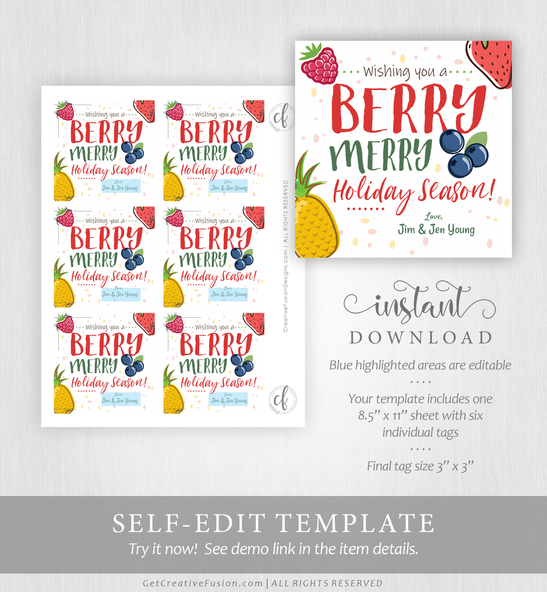 Christmas Branches Holiday Gift Tags or Labels - Berry Berry Sweet