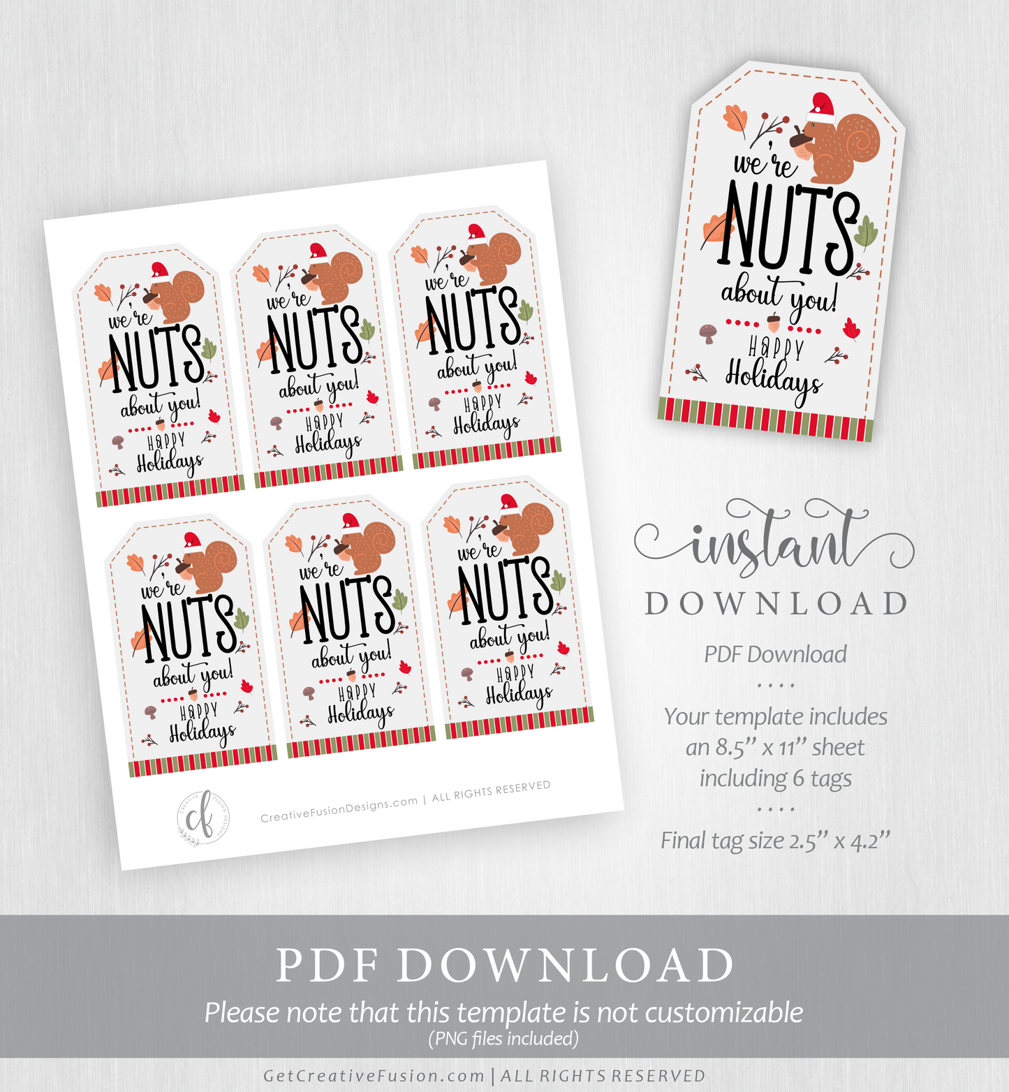 "Nuts About You (Squirrel)" Christmas Gift Tag