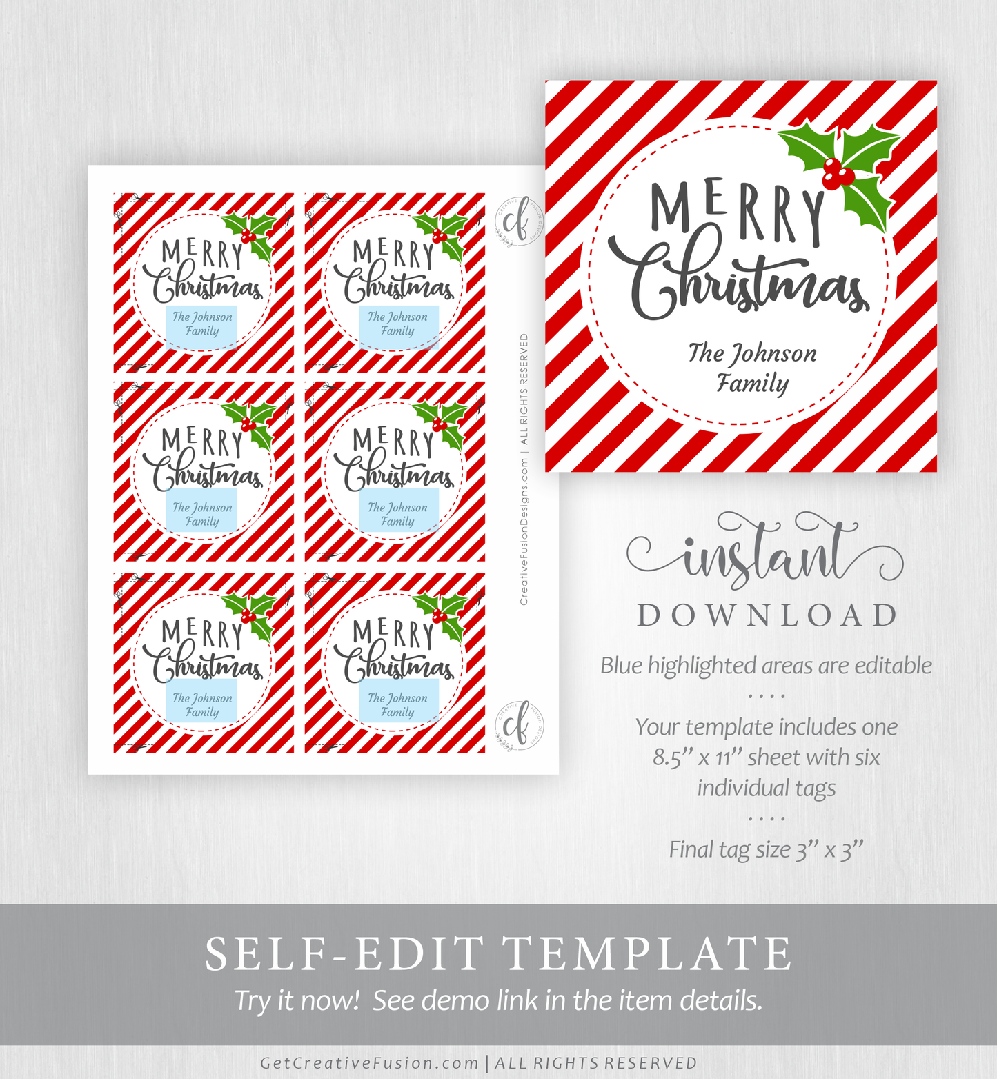 "Merry Christmas (Stripes)" Christmas Gift Tag