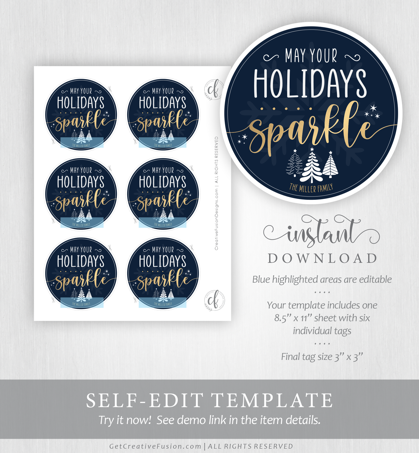 "Holiday Sparkle" Christmas Gift Tag