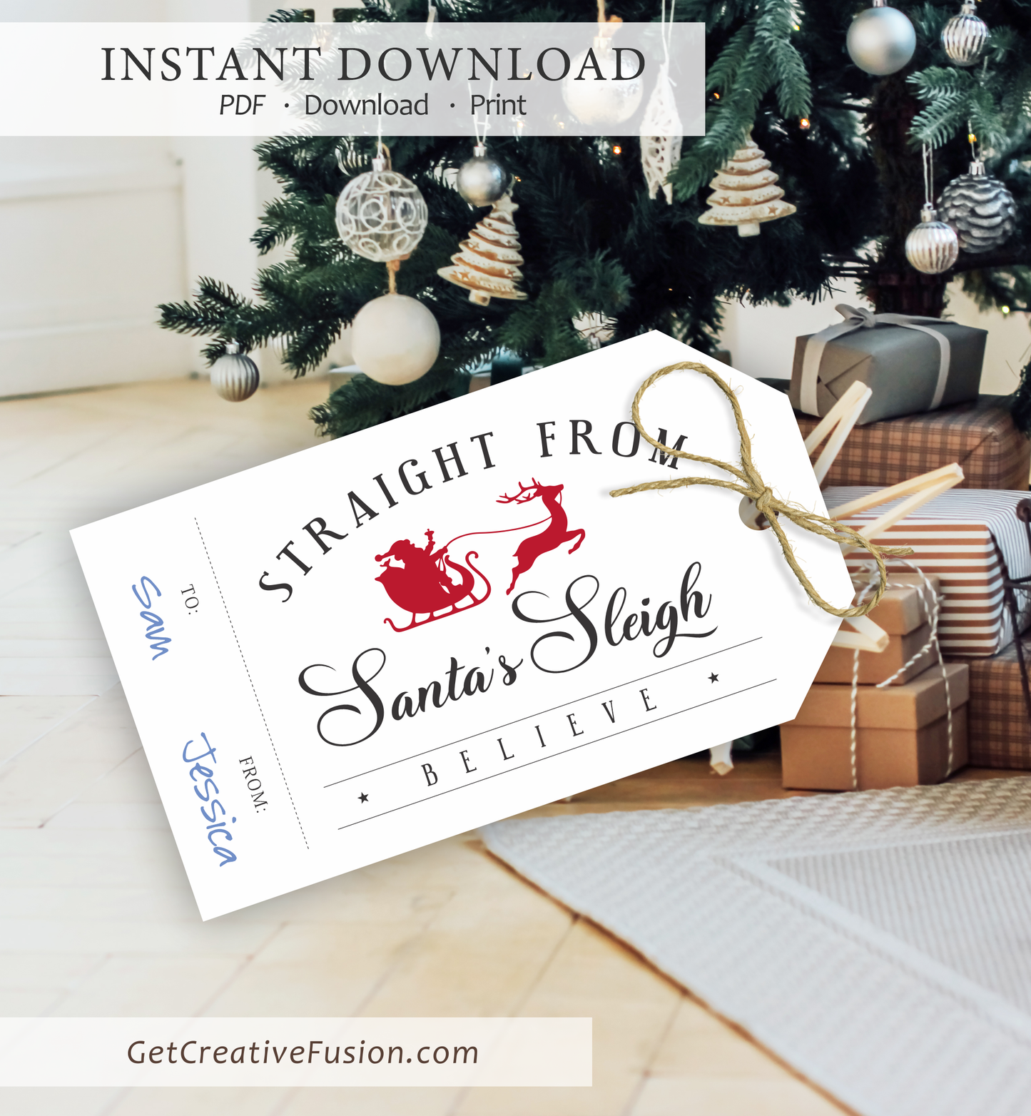 "Santa's Sleigh" Christmas Gift Tag