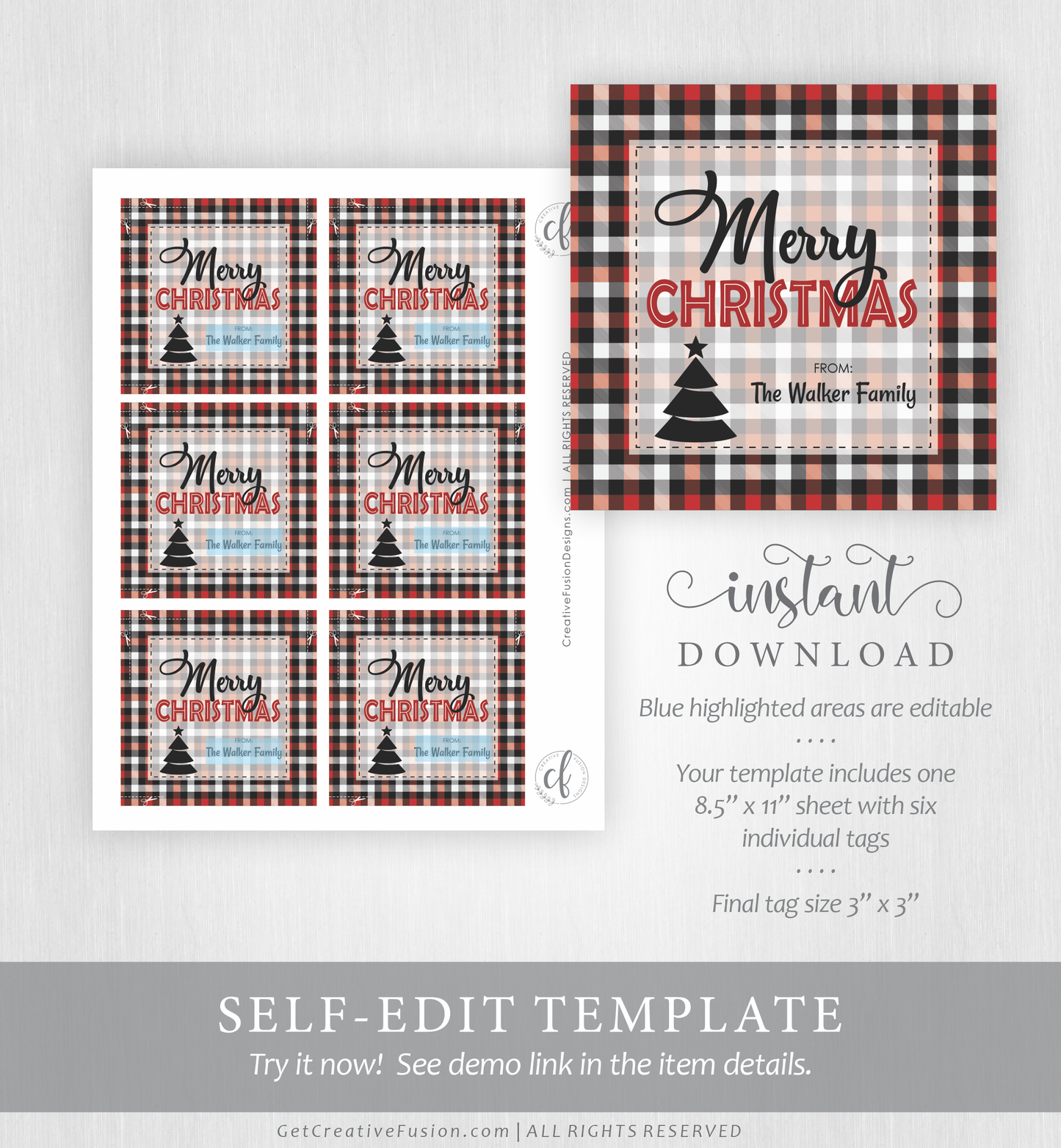 "Merry Christmas (Plaid)" Christmas Gift Tag