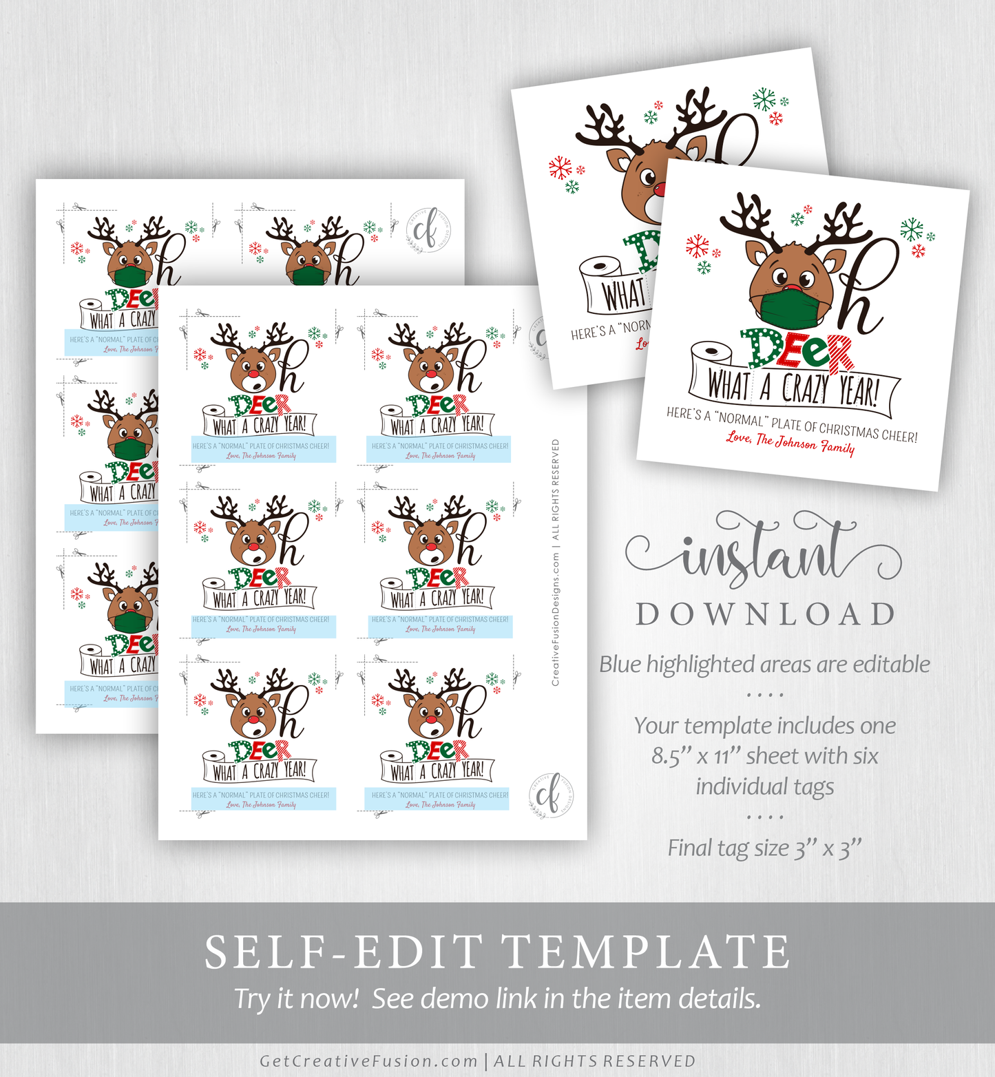 "COVID Christmas" Masked Reindeer Gift Tag