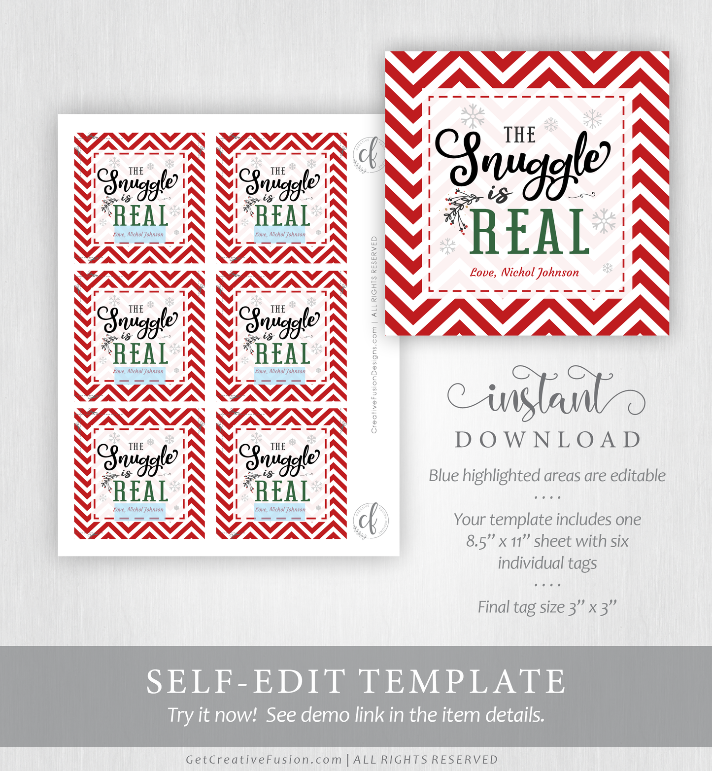 "The Snuggle is Real (Red)" Christmas Gift Tag