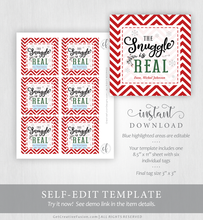 "The Snuggle is Real (Red)" Christmas Gift Tag