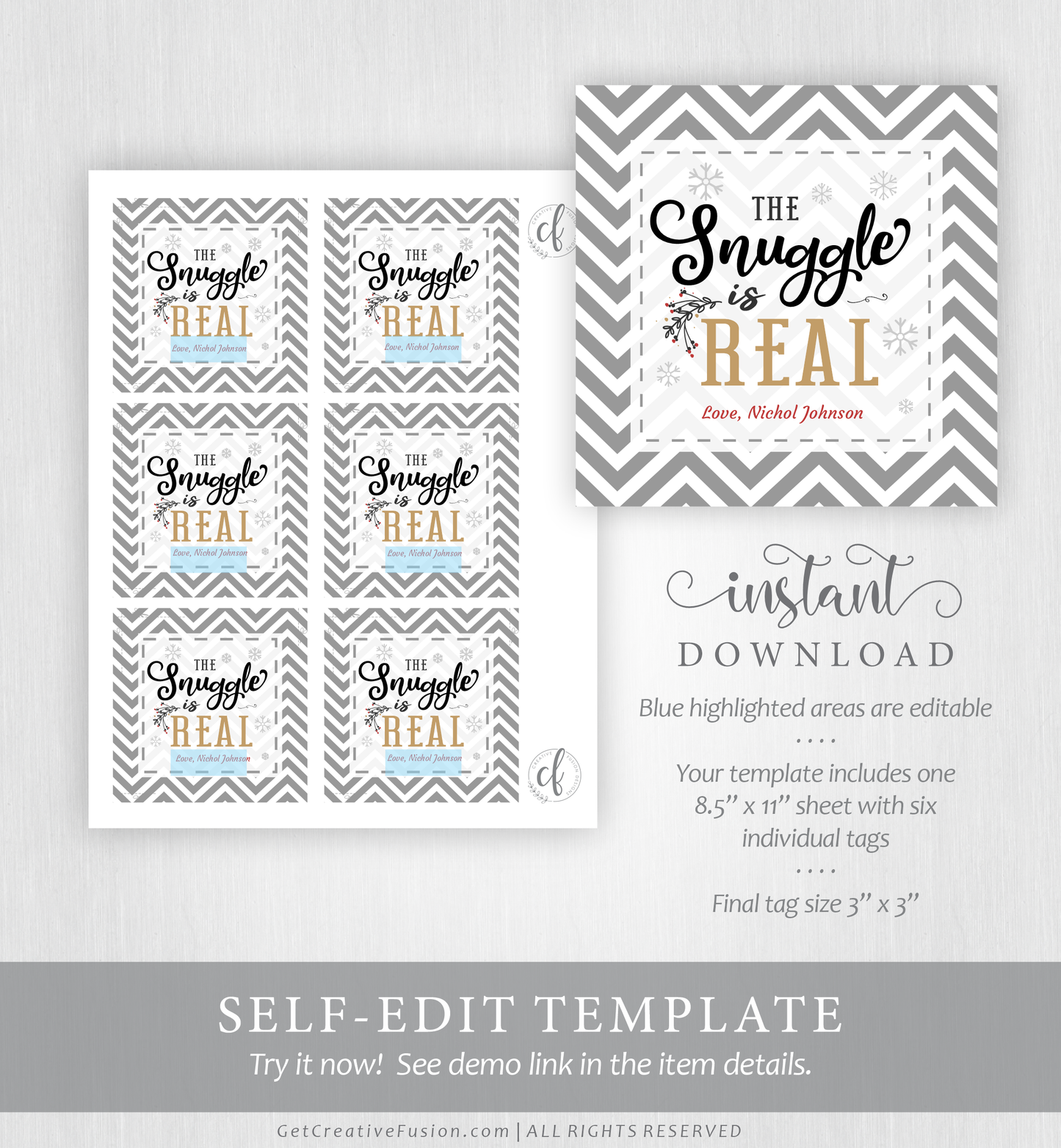 "The Snuggle is Real (Gray)" Christmas Gift Tag