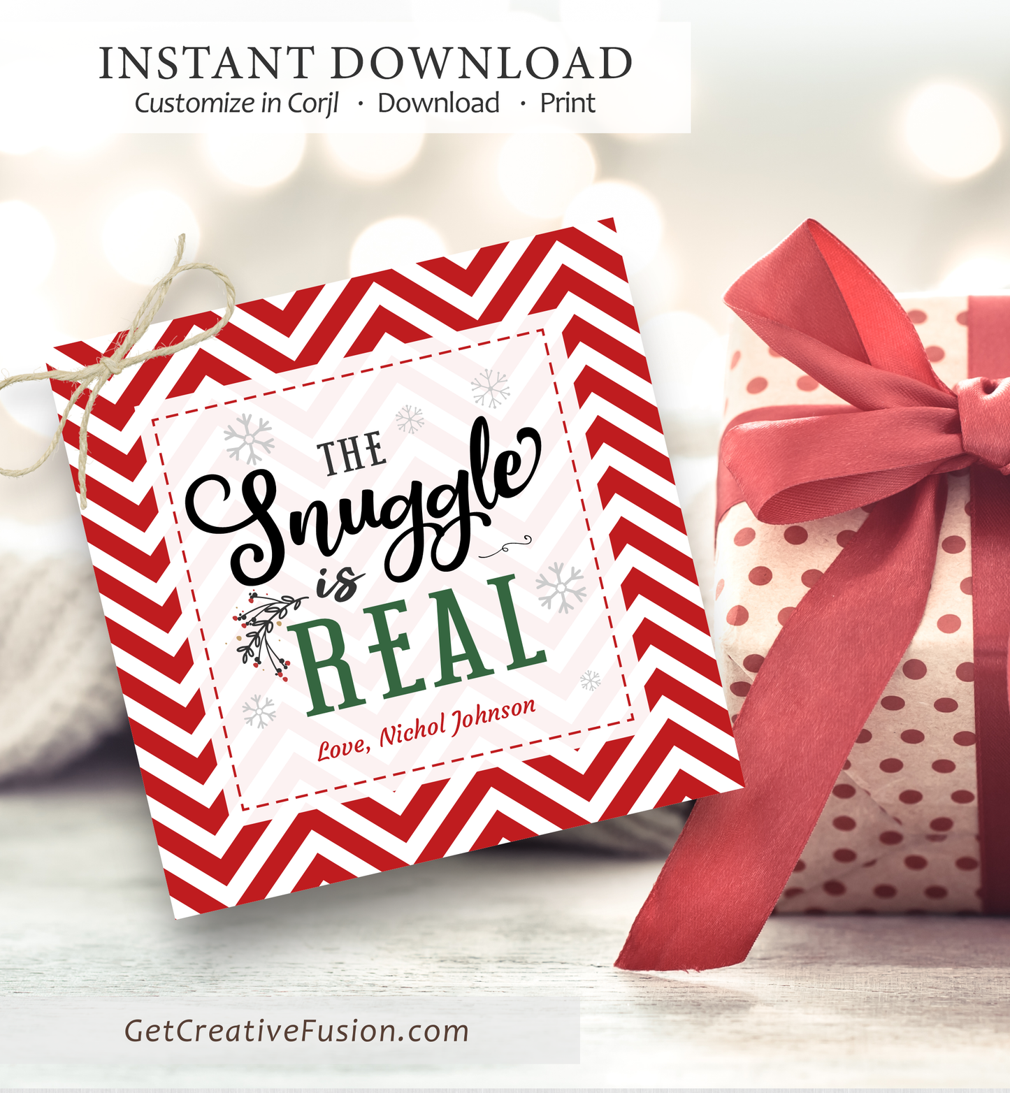 "The Snuggle is Real (Red)" Christmas Gift Tag